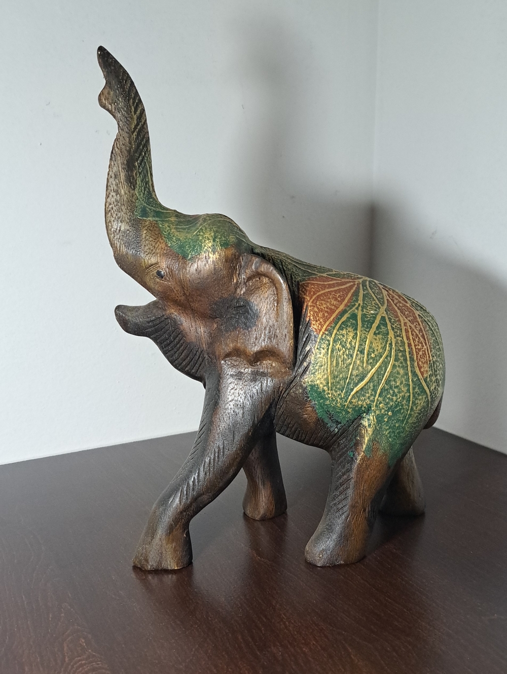 Handcrafted Brown & Green Elephant Sculpture - Home Art